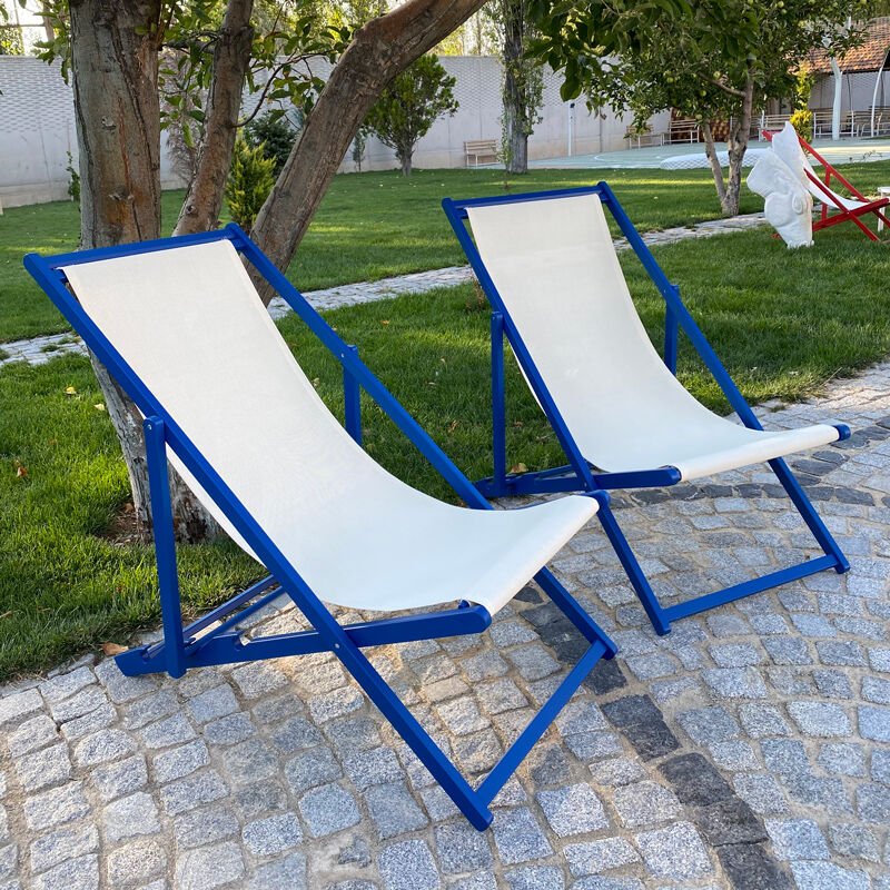 Ron Chillong Ahşap Şezlong Mavi