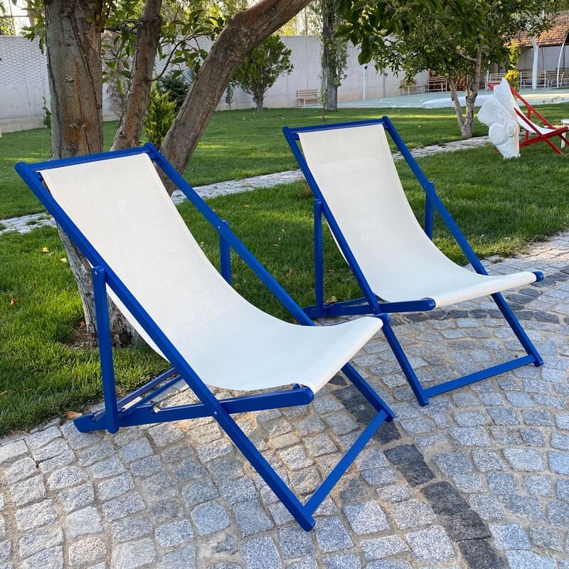 Ron Chillong Ahşap Şezlong Mavi