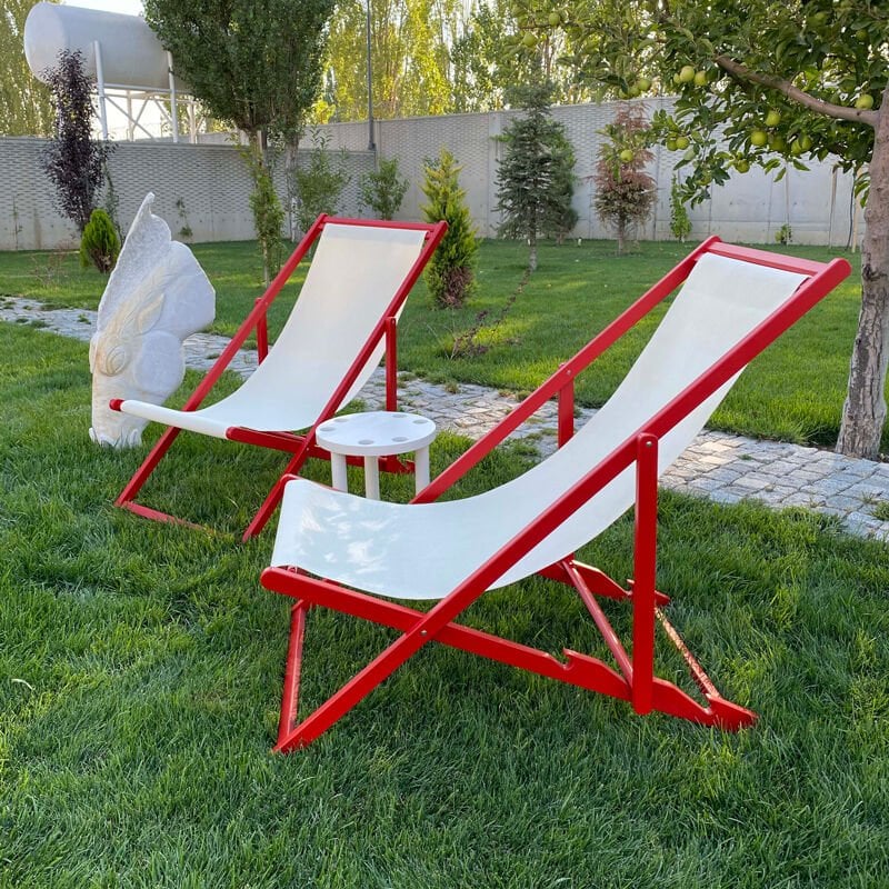 Ron Chillong Ahşap Şezlong Kırmızı