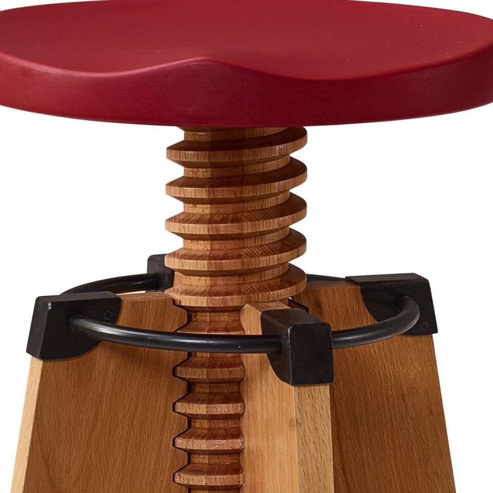 Burgu Ahşap Tabure Kırmızı