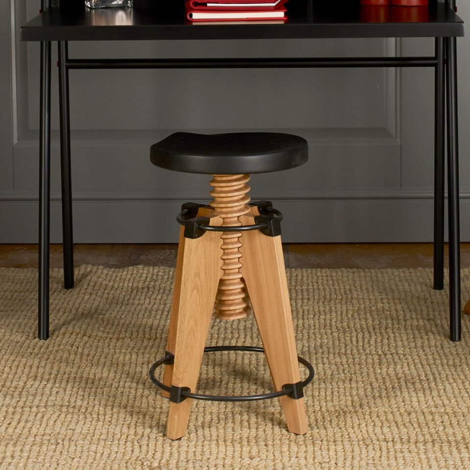 Burgu Ahşap Tabure Siyah