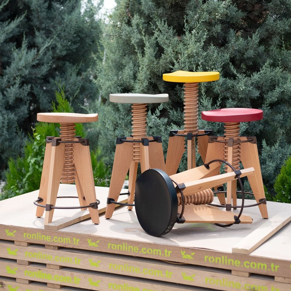 Burgu Ahşap Tabure Naturel